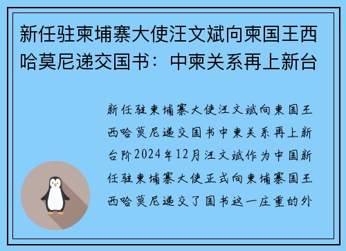 新任驻柬埔寨大使汪文斌向柬国王西哈莫尼递交国书：中柬关系再上新台阶