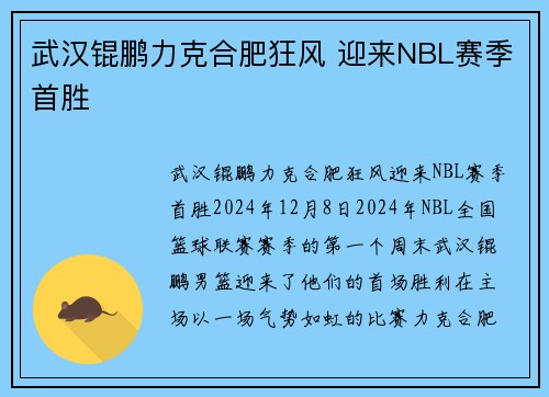 武汉锟鹏力克合肥狂风 迎来NBL赛季首胜