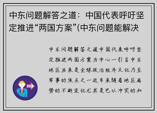 中东问题解答之道：中国代表呼吁坚定推进“两国方案”(中东问题能解决吗)