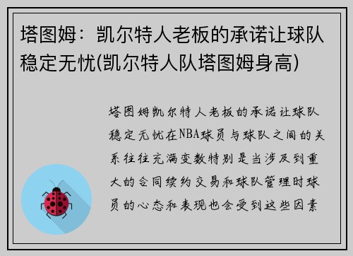 塔图姆：凯尔特人老板的承诺让球队稳定无忧(凯尔特人队塔图姆身高)
