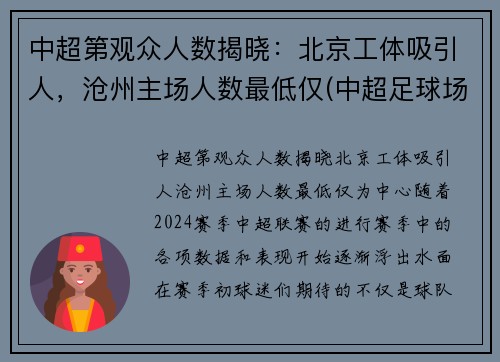 中超第观众人数揭晓：北京工体吸引人，沧州主场人数最低仅(中超足球场观众席人数要求)