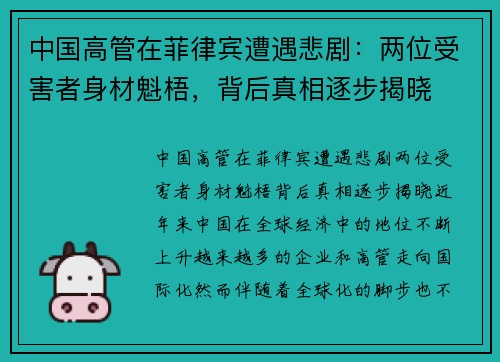 中国高管在菲律宾遭遇悲剧：两位受害者身材魁梧，背后真相逐步揭晓